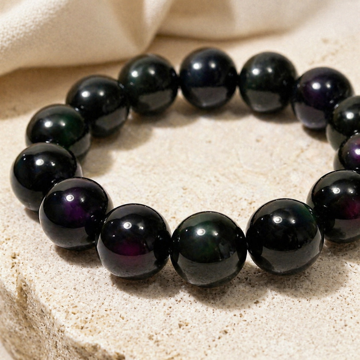 Black Obsidian 8mm Bead Bracelet Macro Detail product image featuring Black Obsidian.