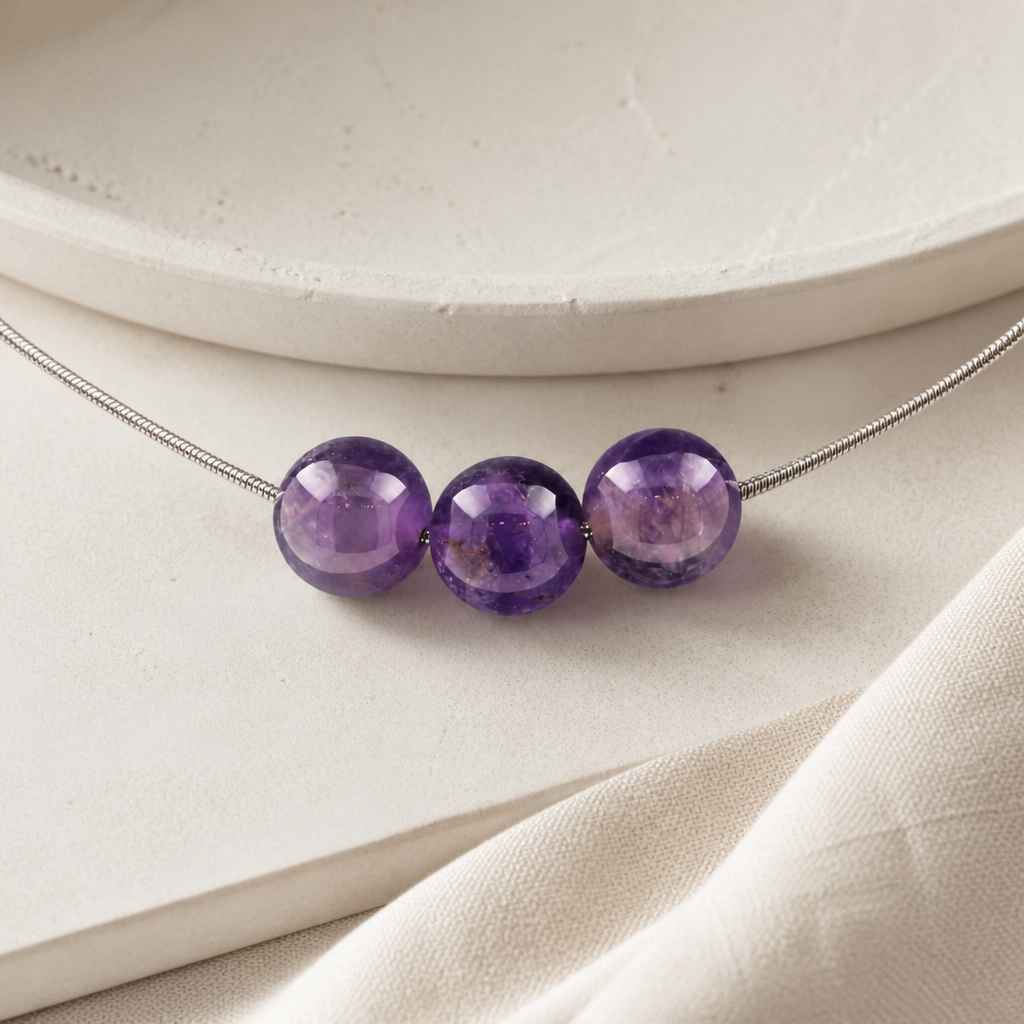 Amethyst 3 Bead 8mm Necklace Hero Support B product image featuring Amethyst.