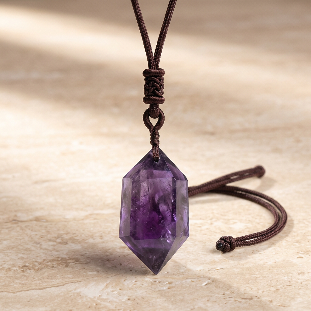 Amethyst Hexagonal Pendant Necklace Premium Mood product image featuring Amethyst.