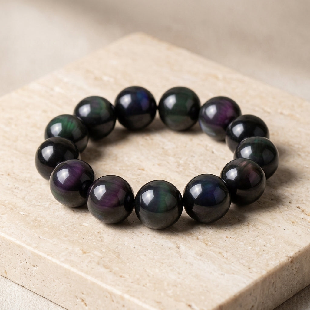 Rainbow Eye Obsidian Protection Bracelet Premium Mood product image featuring Black Obsidian.