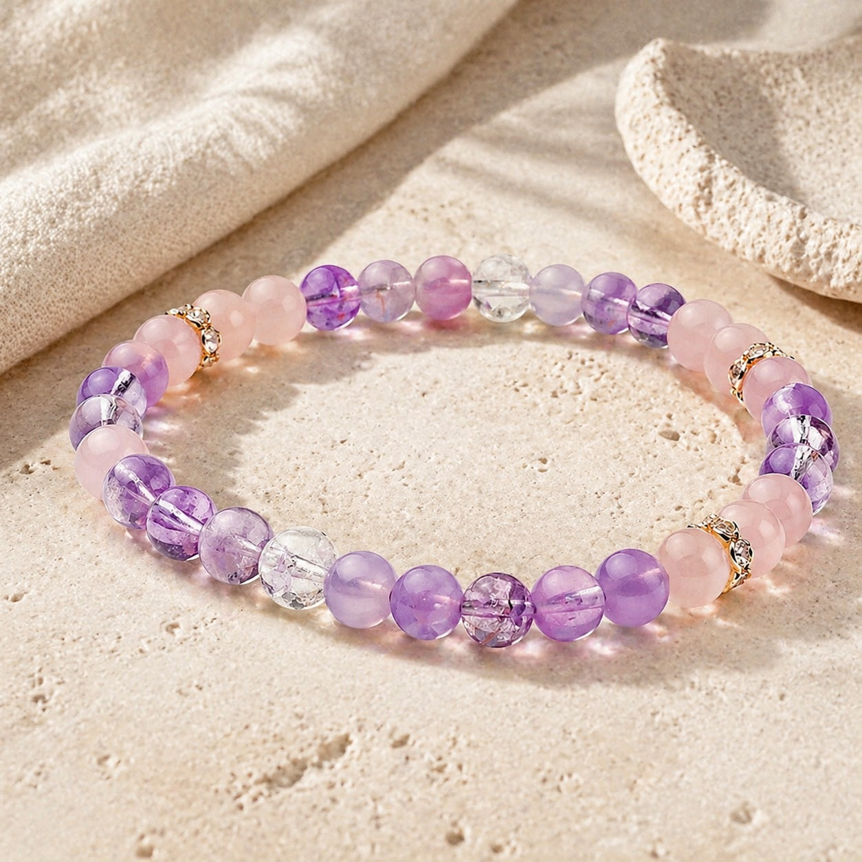 Natural Amethyst Crystal Bracelet Editorial Flatlay product image featuring Amethyst.