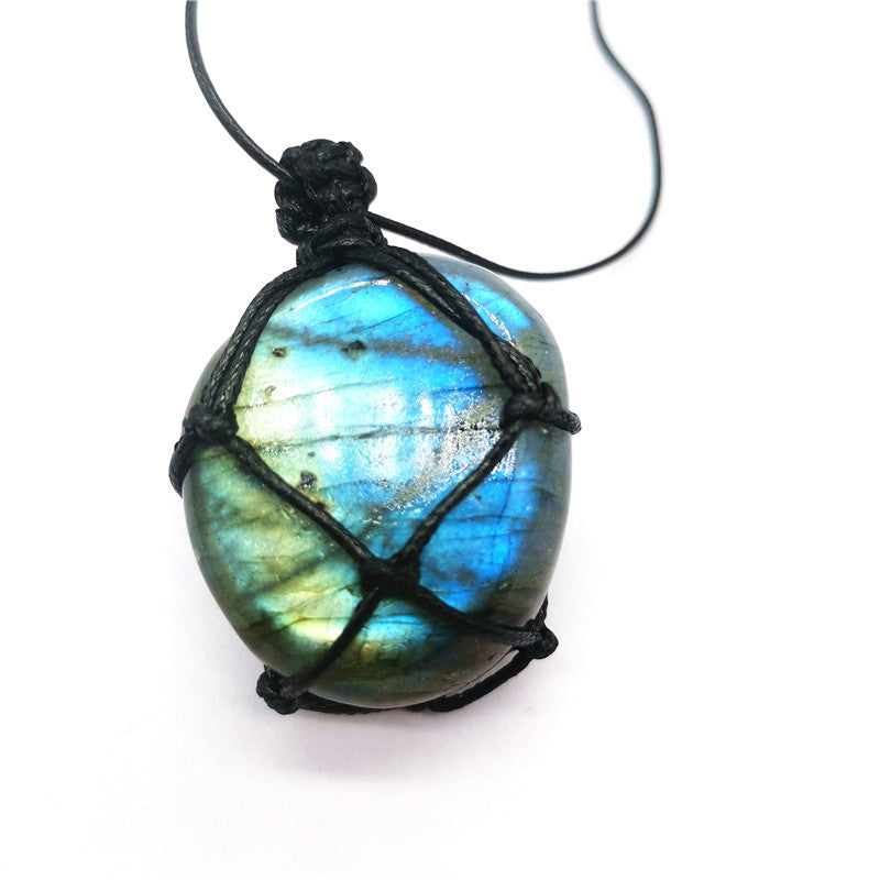 Moonstone & Labradorite Rough Stone Pendant Necklace original supplier view showing the full pendant.
