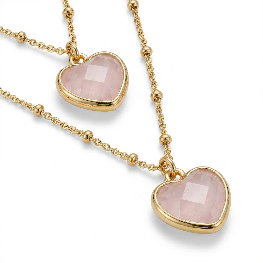 Rose Quartz Heart Necklace Macro Detail product image featuring Rose Quartz.