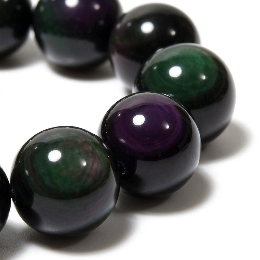 Rainbow Eye Obsidian Protection Bracelet Macro Detail product image featuring Black Obsidian.