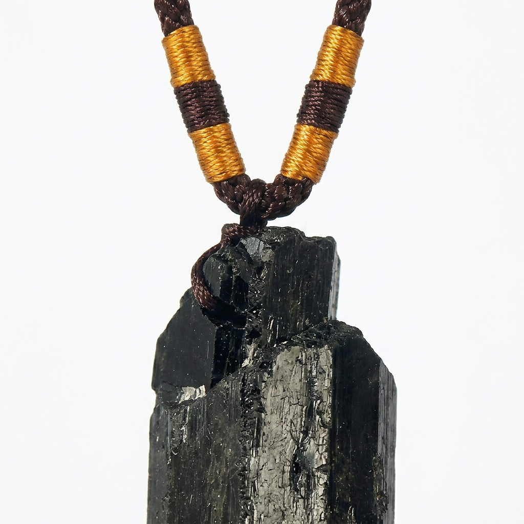 Black Tourmaline Protection Pendant Necklace Macro Detail product image featuring Black Tourmaline.