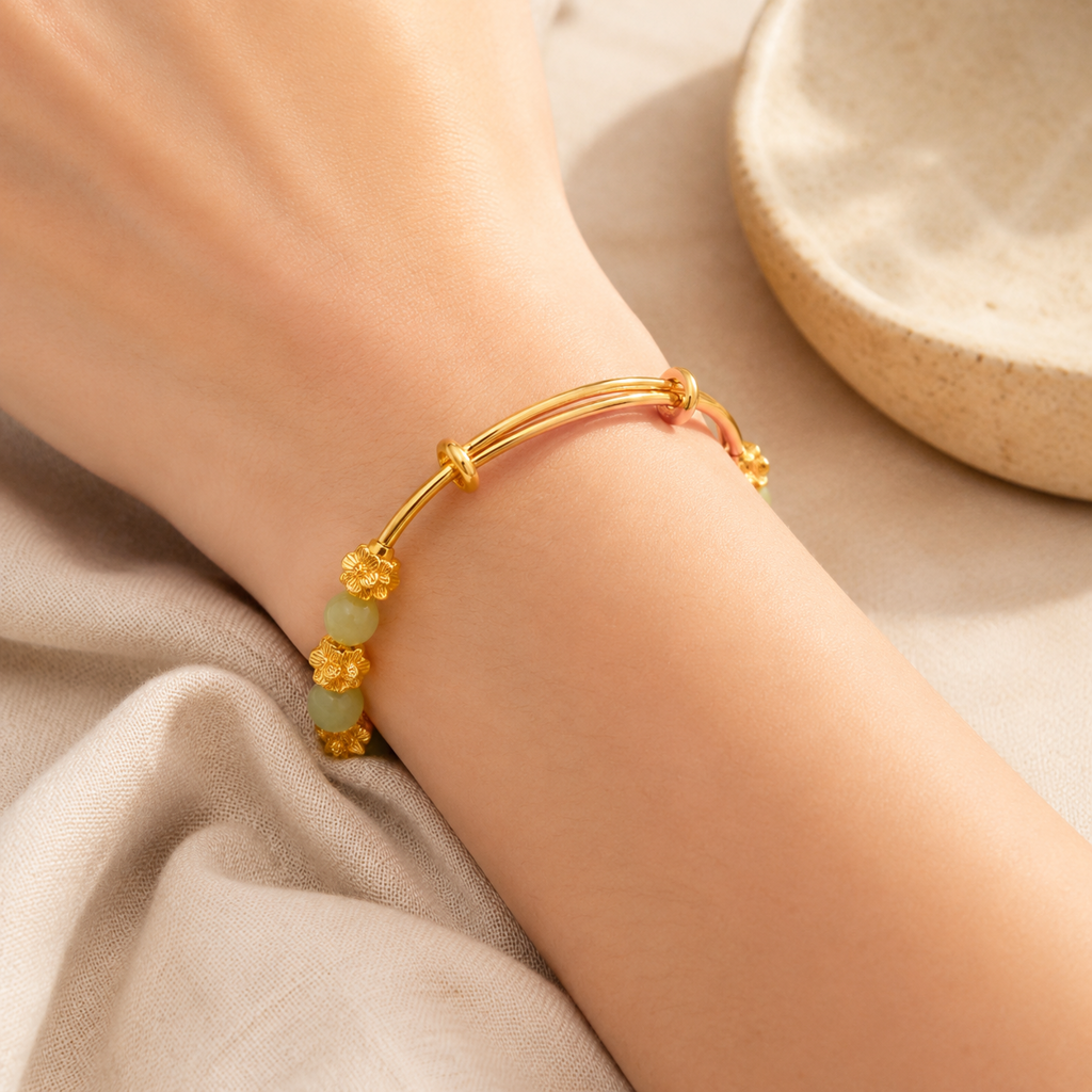 Green Chalcedony Flower Bracelet Story Lifestyle product image featuring Chalcedony.