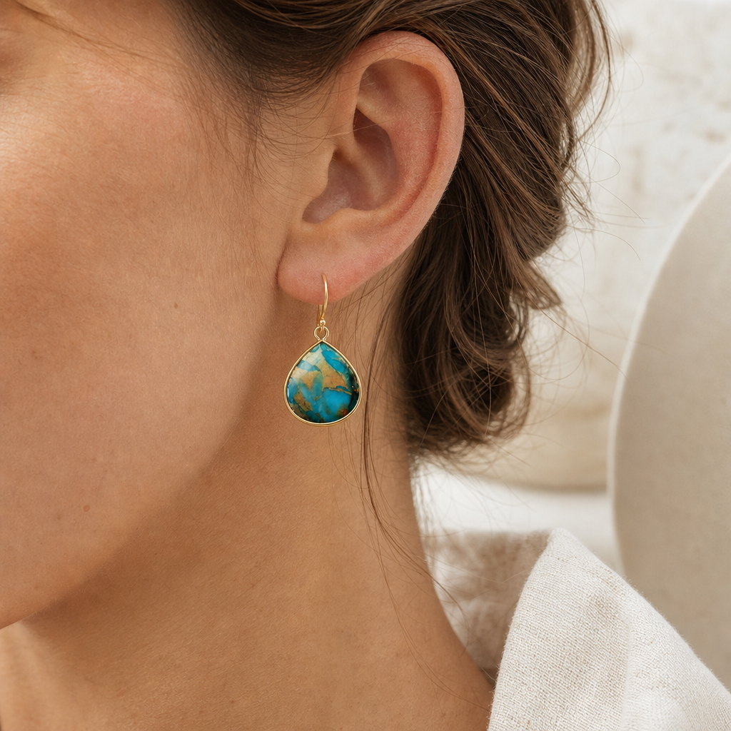 18K Gold Plated Natural Stone Earrings Story Lifestyle product image featuring 18k Gold Plated.