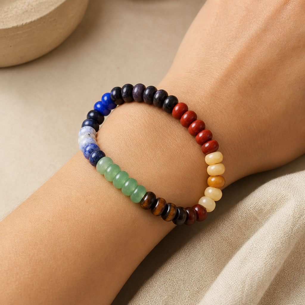Contrast Natural Stone Bead Bracelet Story Lifestyle product image featuring Natural Stone.