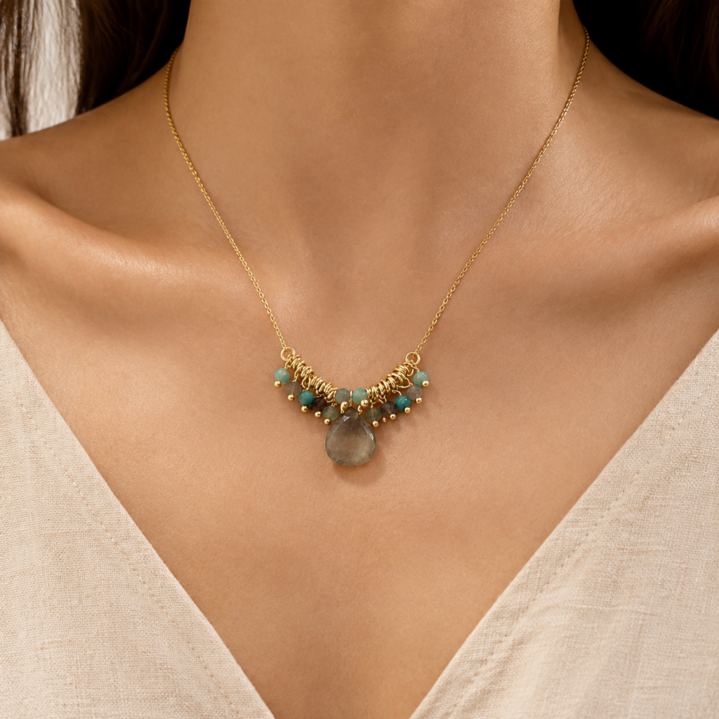Smoky Quartz Drop Necklace Story Lifestyle product image featuring Natural Stone.