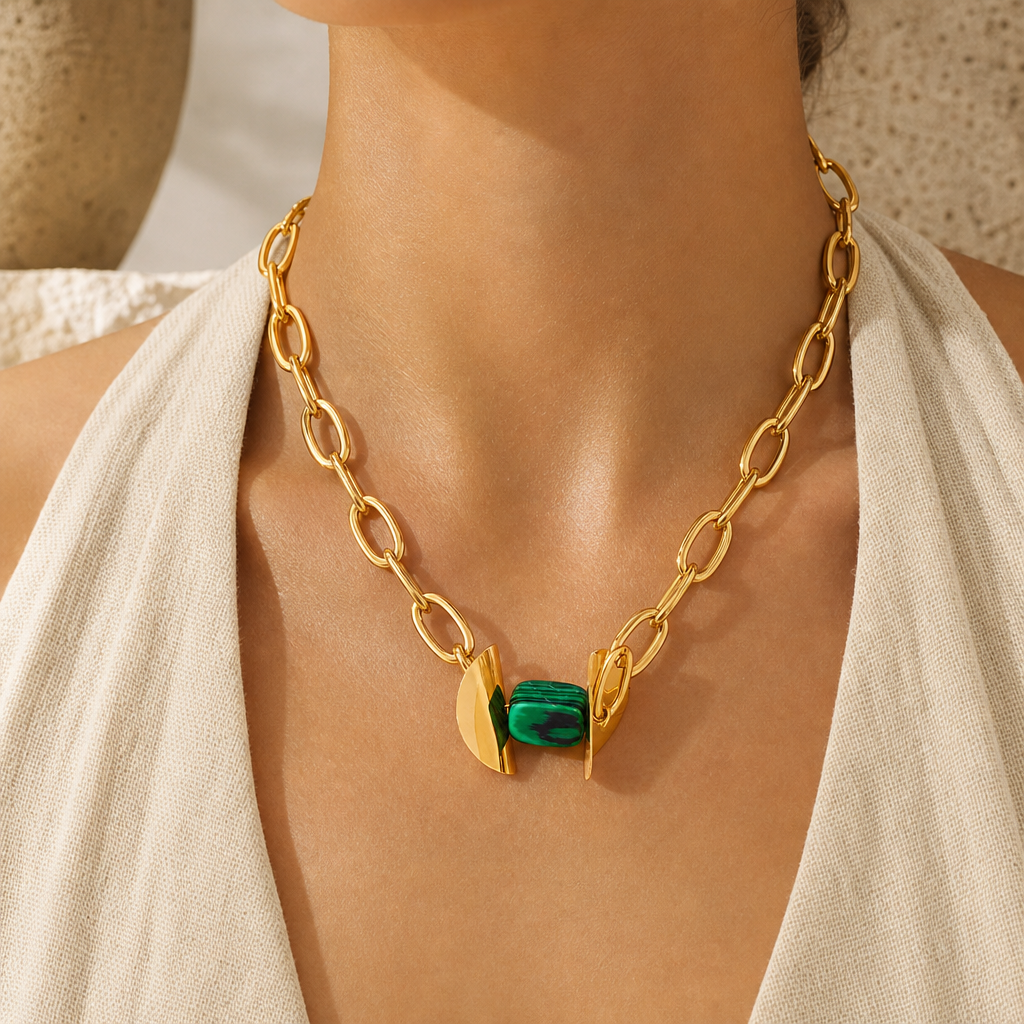Gold-Tone Natural Stone Pendant Necklace Story Lifestyle product image featuring Natural Stone.