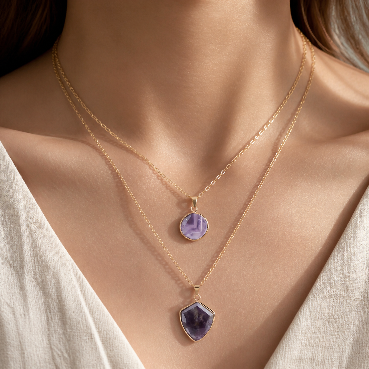 Moonstone Pendant Double Chain Necklace Story Lifestyle product image featuring Moonstone.