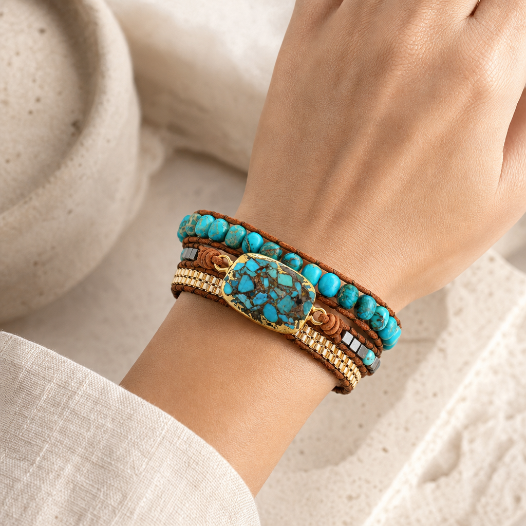Handmade Natural Stone Copper Bracelet Story Lifestyle product image featuring Copper.
