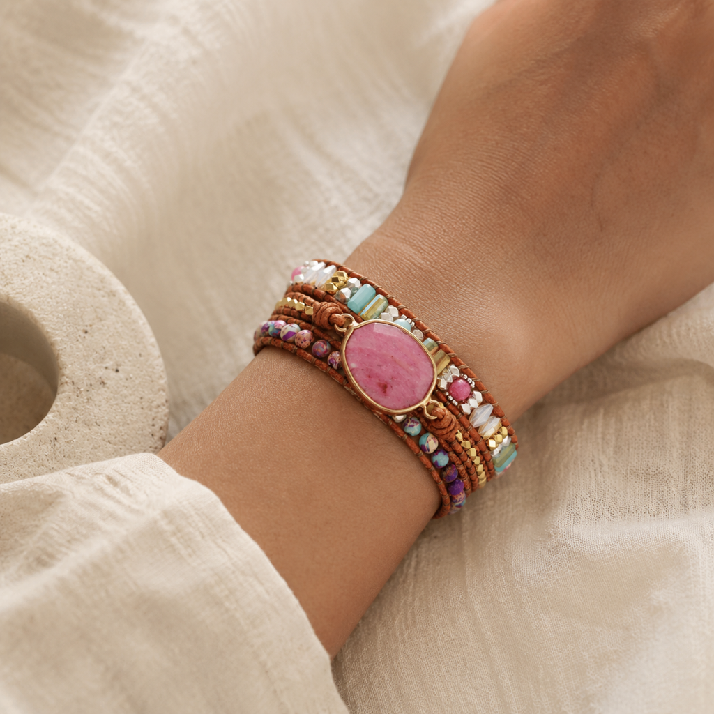 Handmade Crystal Beaded Natural Stone Bracelet Story Lifestyle product image featuring Crystal.