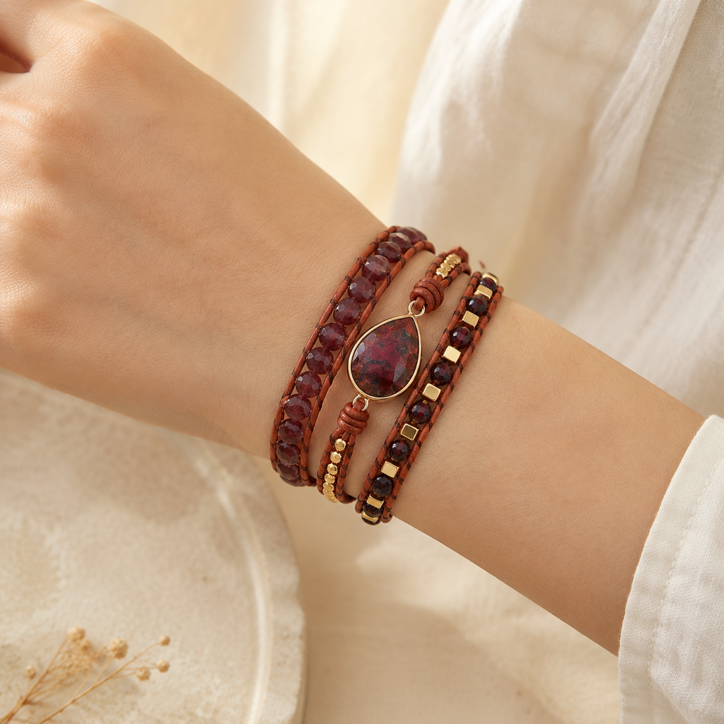 Natural Stone Layered Bracelet Story Lifestyle product image featuring Copper.
