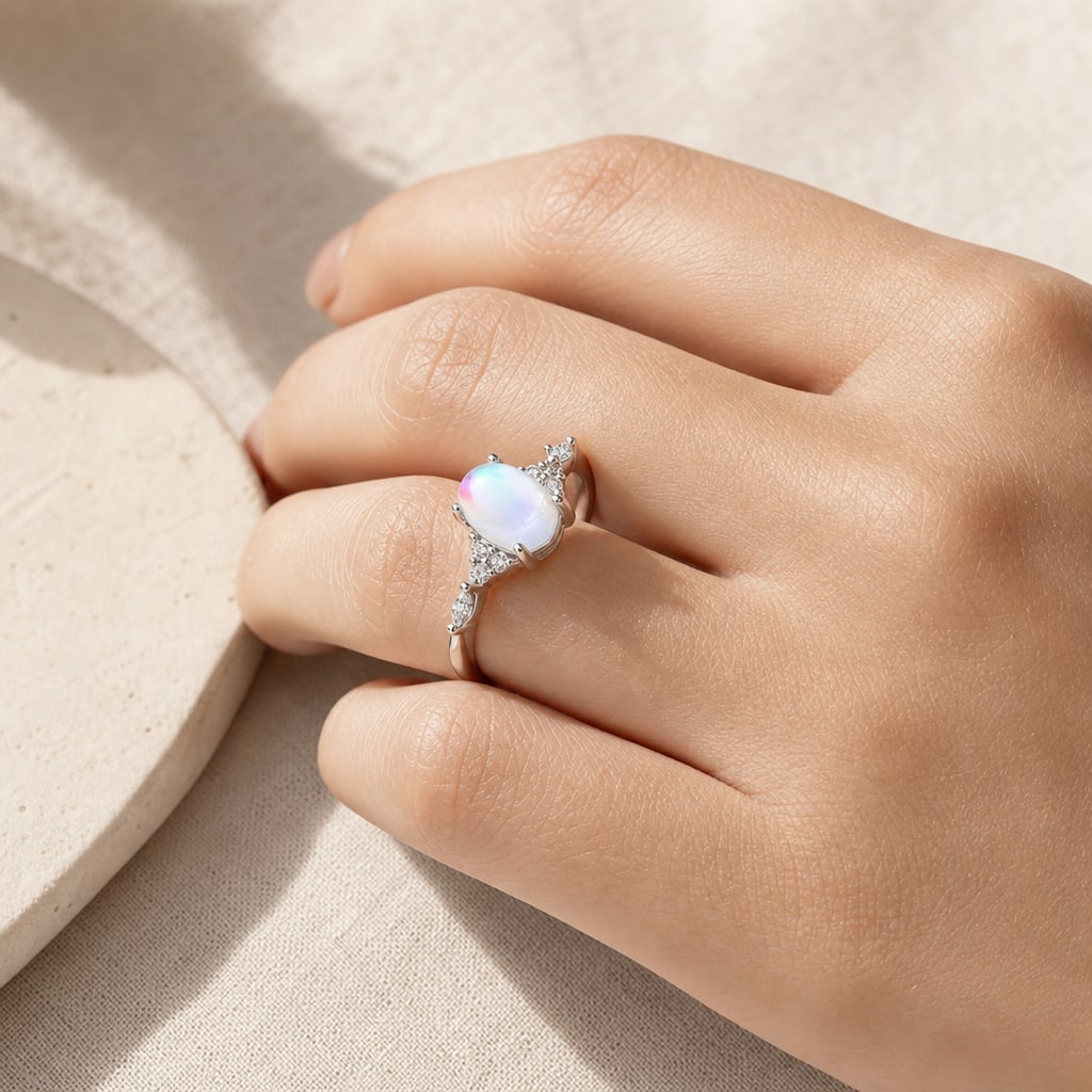 Moonstone Silver Ring Story Lifestyle product image featuring Moonstone.