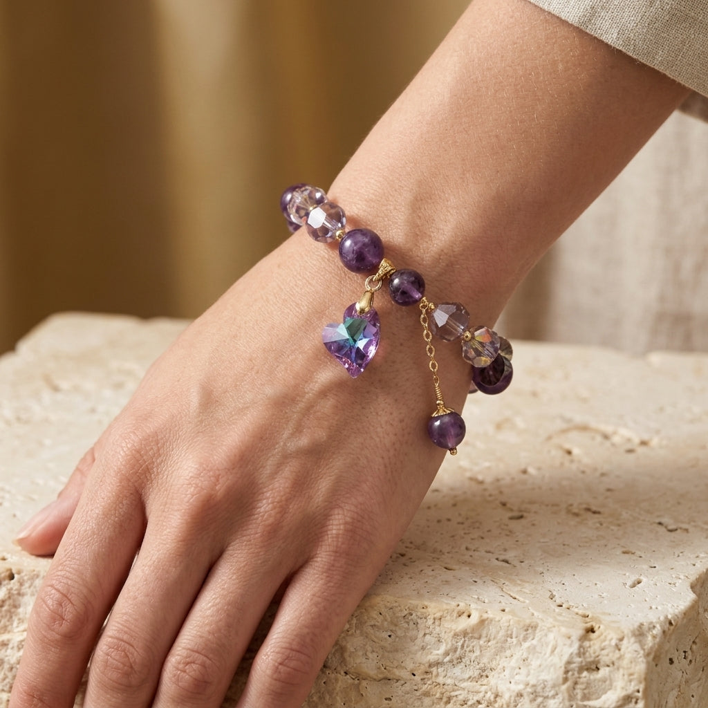 Purple Heart Amethyst Bracelet Story Lifestyle product image featuring Amethyst.