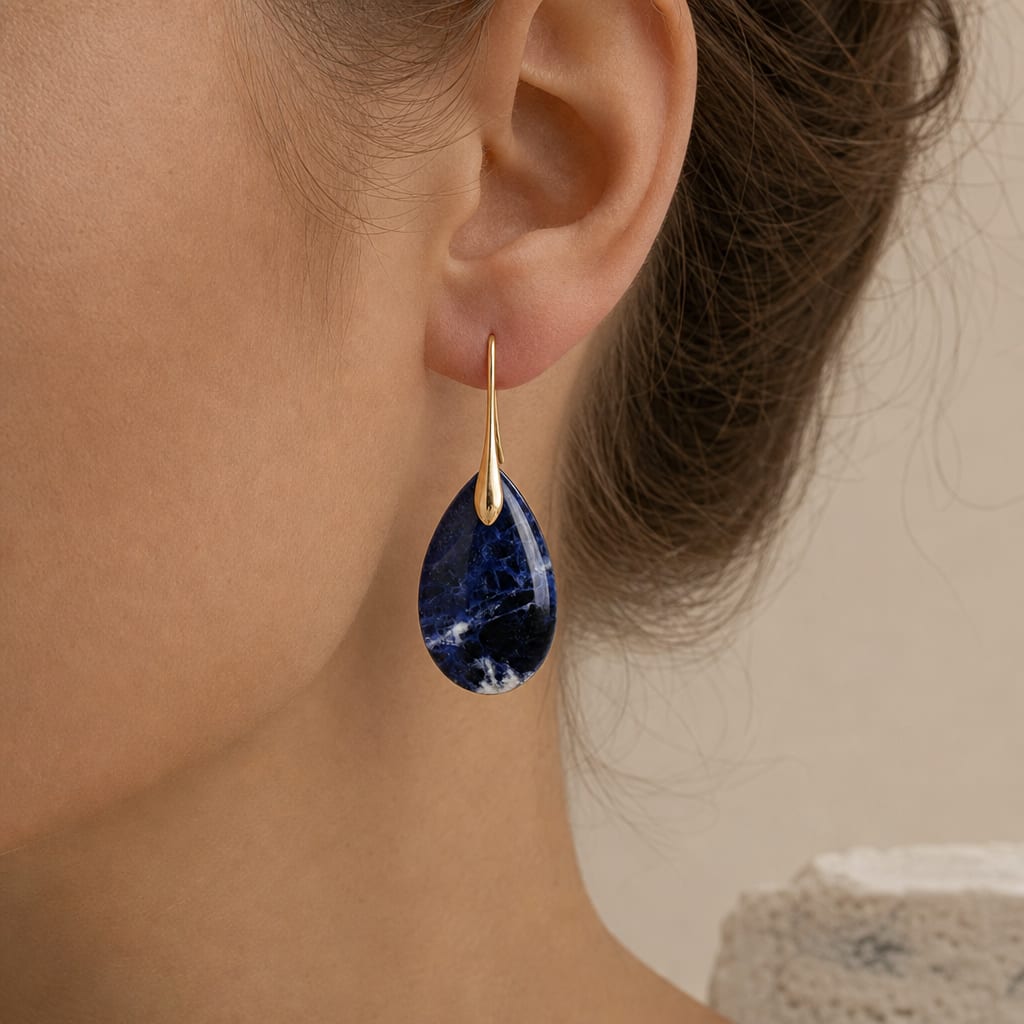 Gold Tone Natural Stone Teardrop Earrings Story Lifestyle product image featuring Natural Stone.