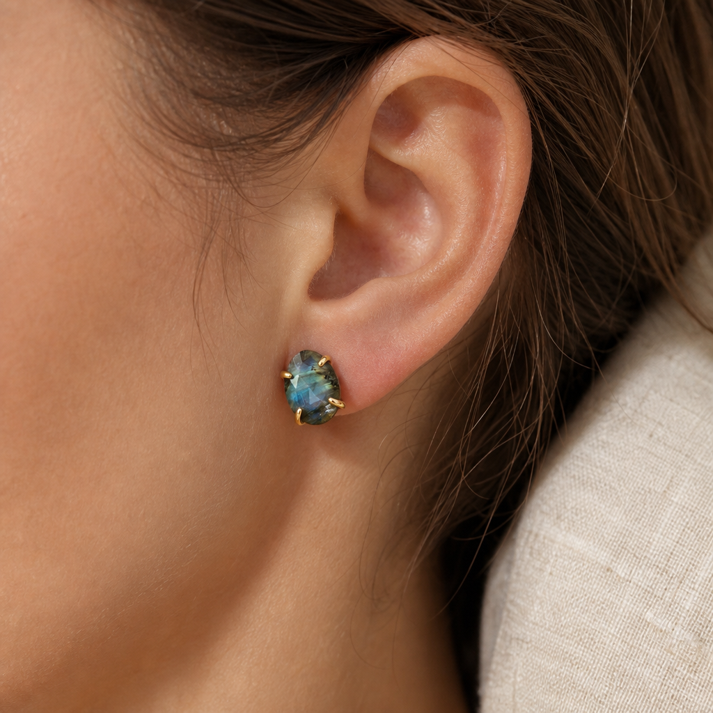 Labradorite Stud Earrings Story Lifestyle product image featuring Labradorite.