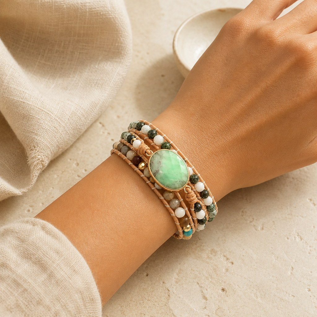 Natural Stone & Agate Layered Bracelet Story Lifestyle product image featuring Agate.