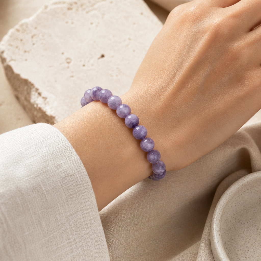 Natural Amethyst Bead Bracelet Story Lifestyle product image featuring Amethyst.