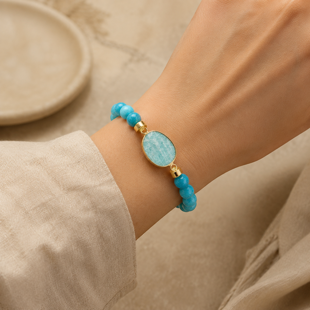 Natural Stone Beaded Bracelet Story Lifestyle product image featuring Natural Stone.