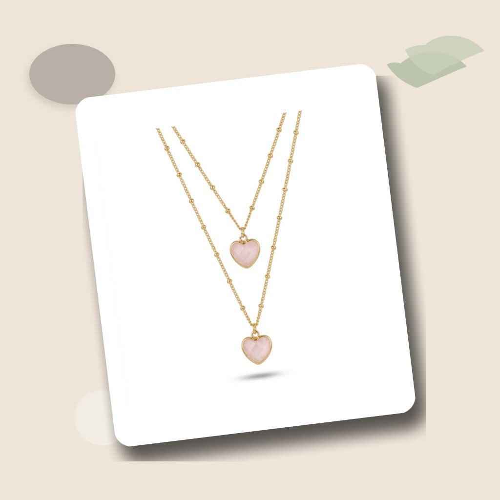Rose Quartz Heart Necklace Editorial Flatlay product image featuring Rose Quartz.