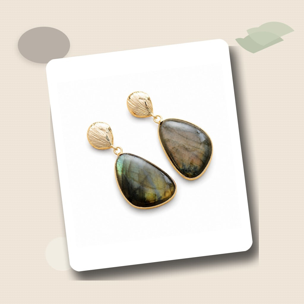 Labradorite Drop Earrings Editorial Flatlay product image featuring Labradorite.