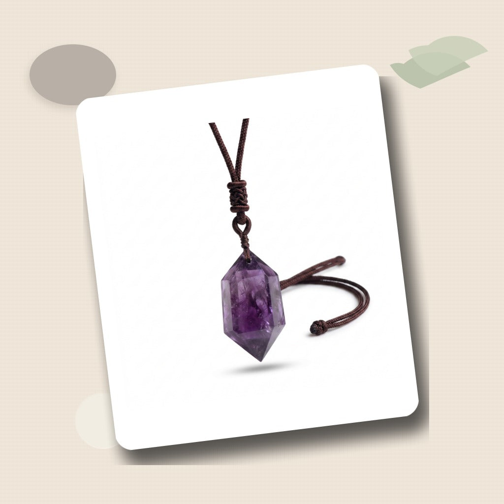 Amethyst Hexagonal Pendant Necklace Editorial Flatlay product image featuring Amethyst.