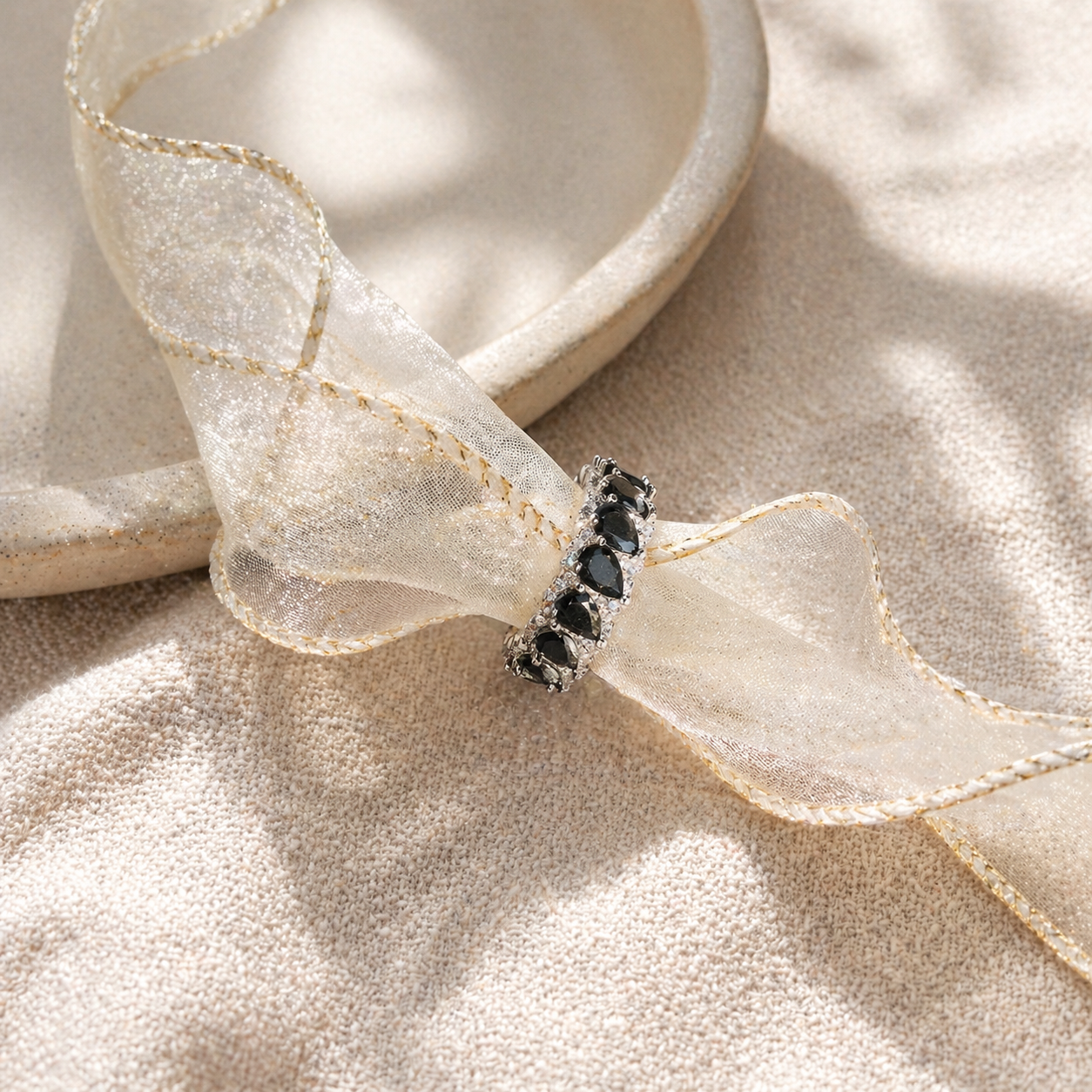 Water Drop Obsidian Plated 18K Ring Story Mood product image featuring Black Obsidian.