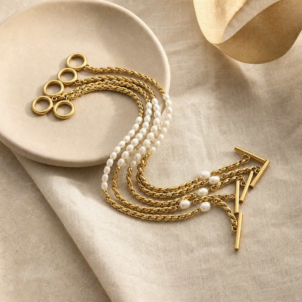 Freshwater Pearl Titanium Steel Bracelet Story Mood product image featuring Freshwater Pearl.