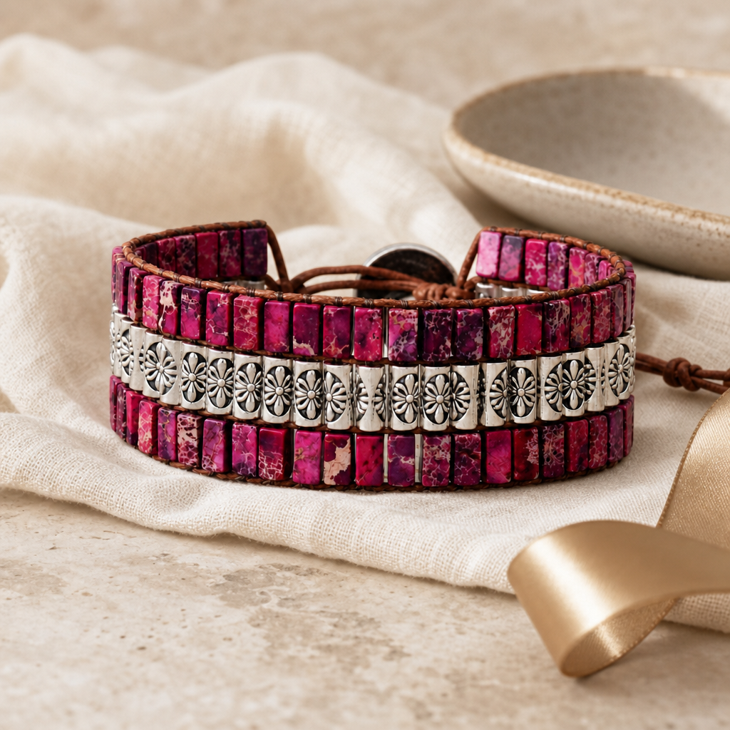 Handmade Triple Layer Natural Stone Bracelet Story Mood product image featuring Alloy.