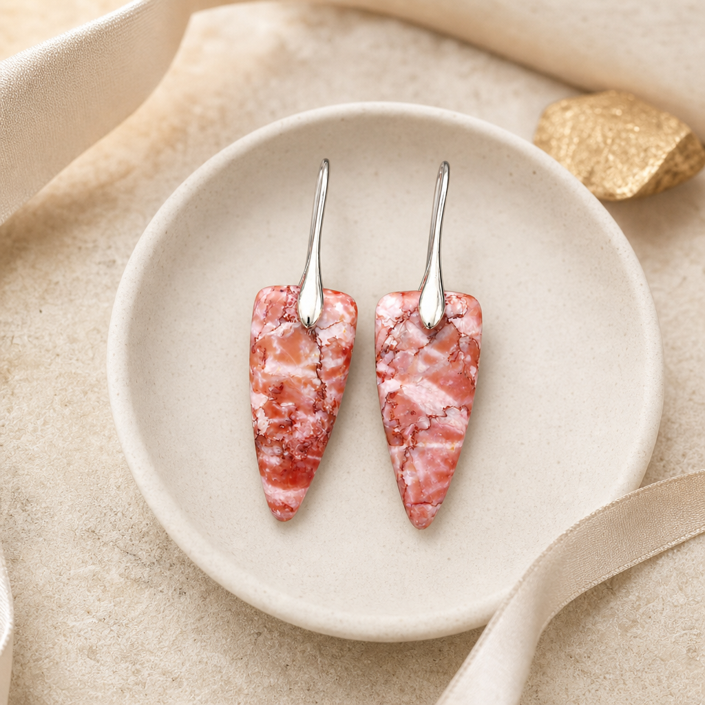 Silver Pink Natural Stone Geometric Earrings Story Mood product image featuring Natural Stone.