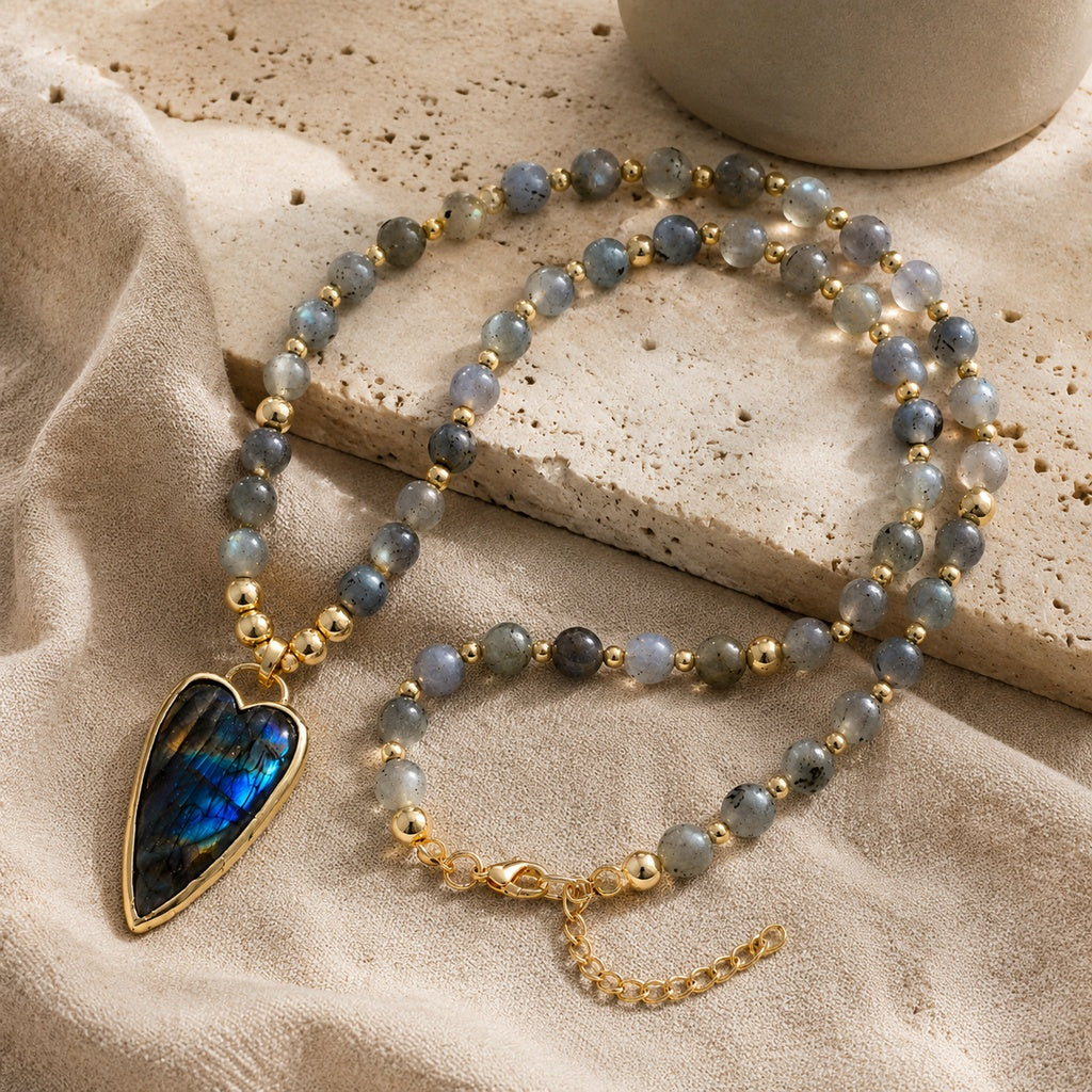Natural Stone Pendant Beaded Necklace Story Mood product image featuring Copper.