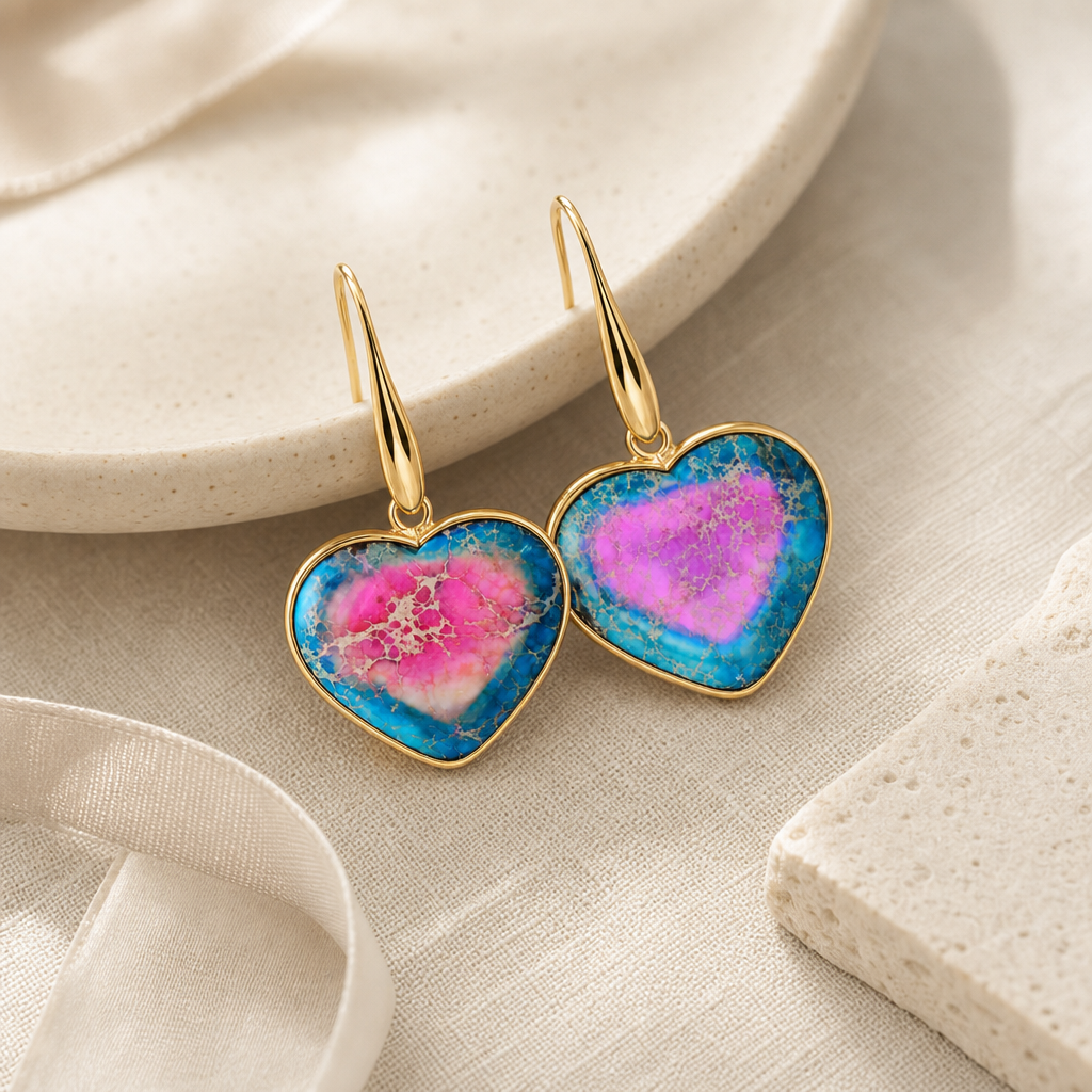 Sky Blue Natural Stone Heart Drop Earrings Story Mood product image featuring Natural Stone.