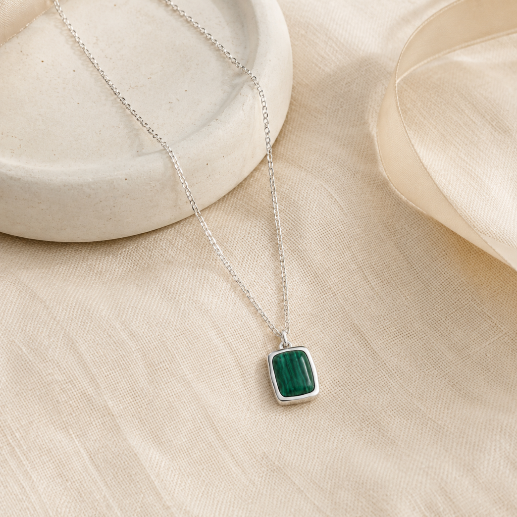 Natural Malachite Pendant Necklace Story Mood product image featuring Freshwater Pearl.
