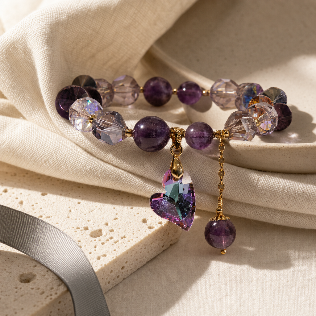 Purple Heart Amethyst Bracelet Story Mood product image featuring Amethyst.