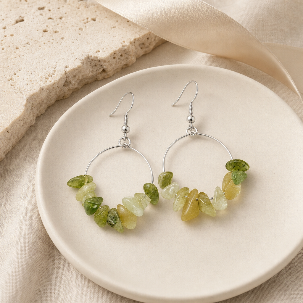 Natural Stone Chip Earrings Story Mood product image featuring Tiger Eye.