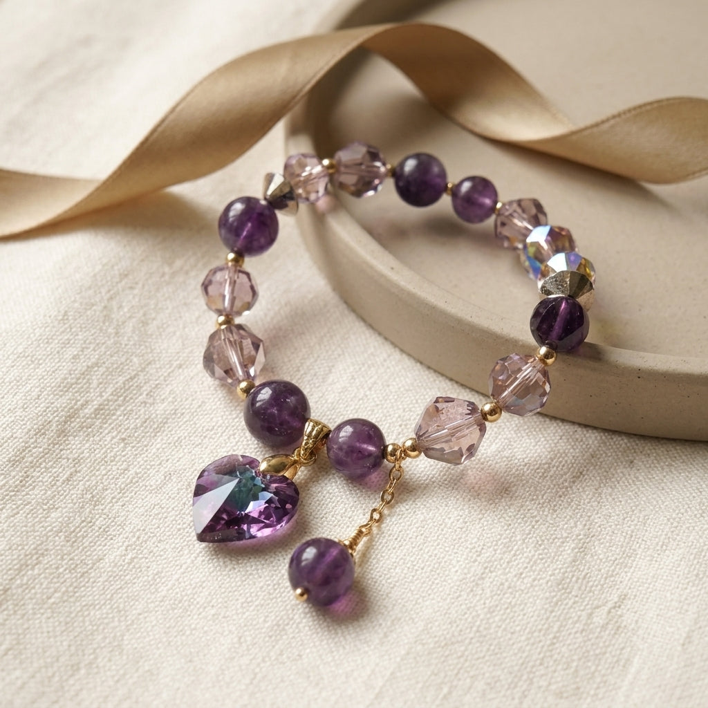Purple Heart Amethyst Bracelet Story Mood product image featuring Amethyst.