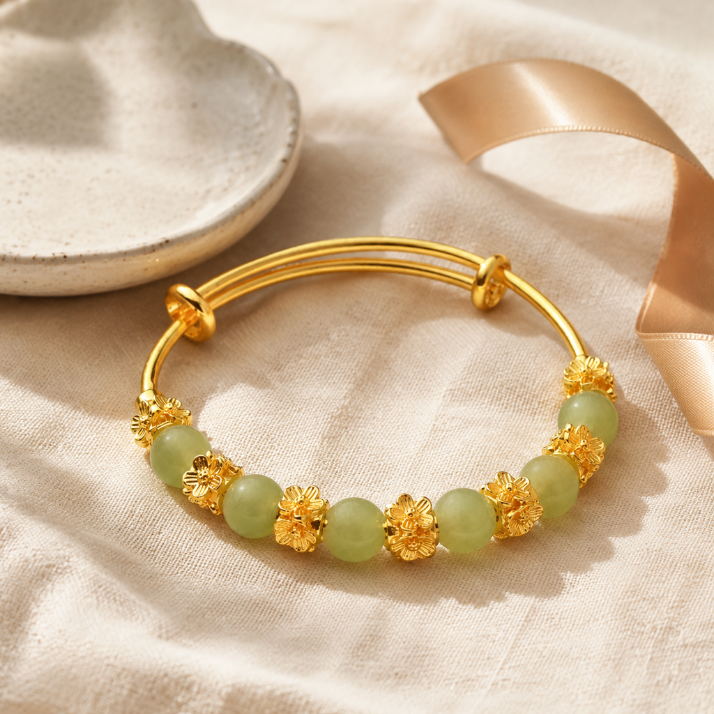 Green Chalcedony Flower Bracelet Story Mood product image featuring Chalcedony.