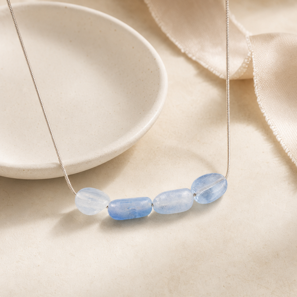 Brazilian Aquamarine Four Bead Necklace Story Mood product image featuring Natural Stone.