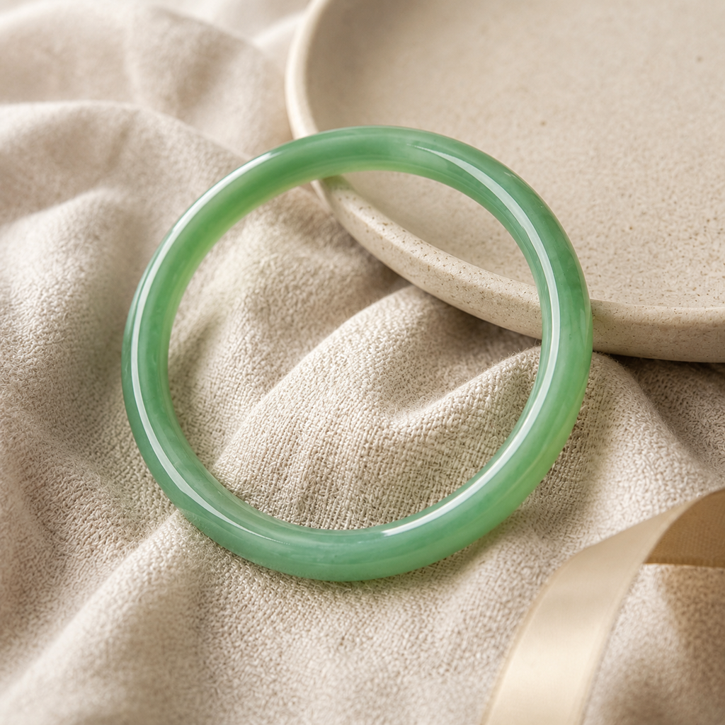 Green Jade Aventurine Bangle Bracelet Story Mood product image featuring Jade.