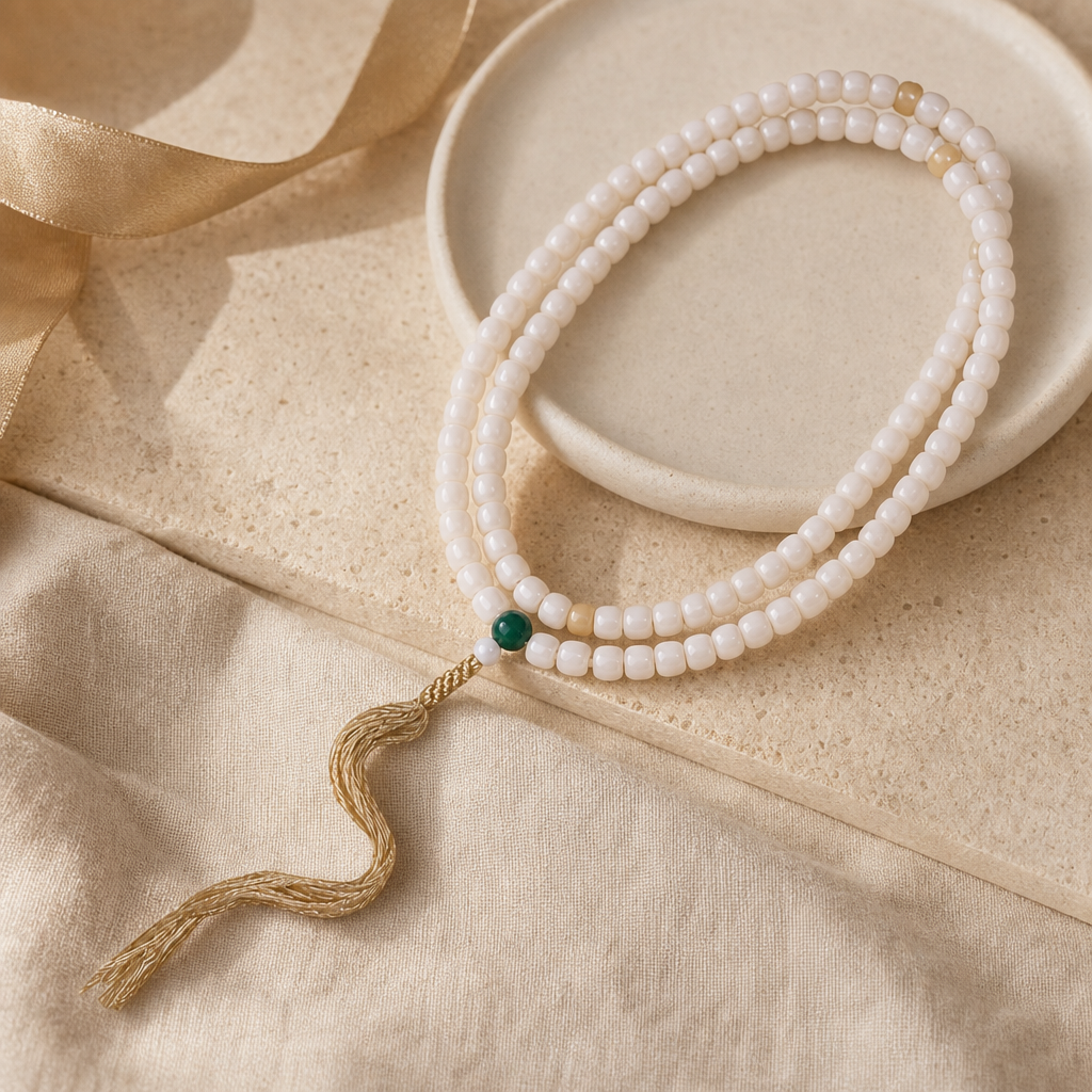 Natural White Jade Bodhi Root 108 Bracelets Story Mood product image featuring Jade.