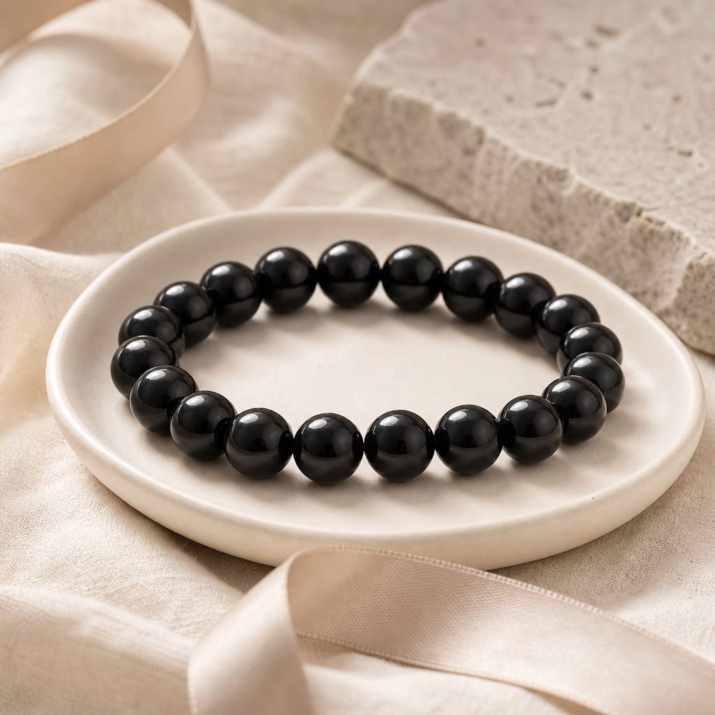 Black Agate Bead Bracelet Story Mood product image featuring Agate.