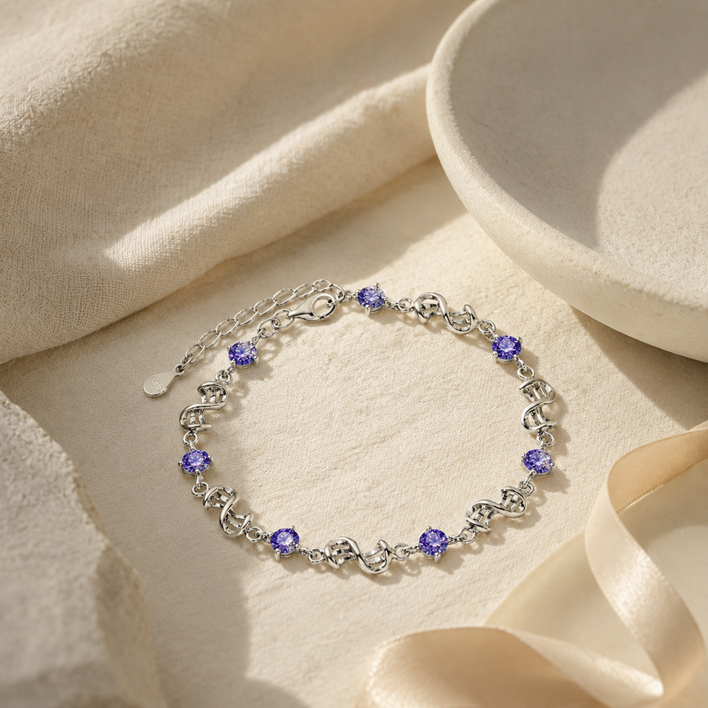 Amethyst Silver Link Bracelet Story Mood product image featuring Amethyst.