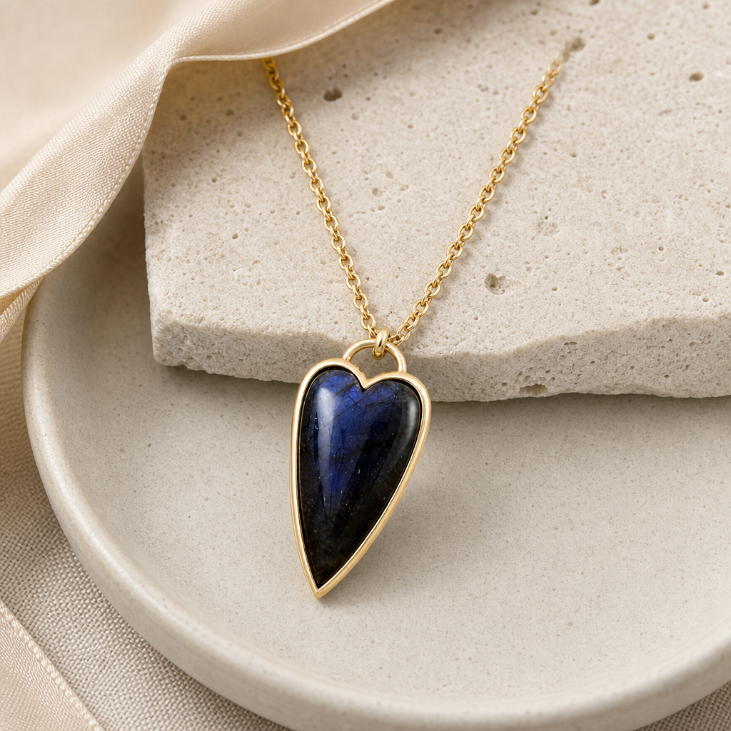 Copper Labradorite Heart Shape Necklace Story Mood product image featuring Labradorite.