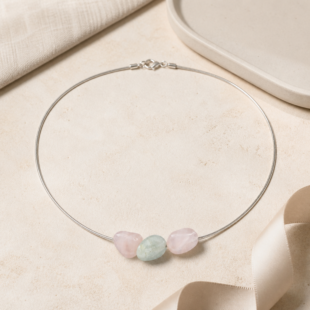 Beryl Morganite Three Bead Necklace Story Mood product image featuring Natural Stone.