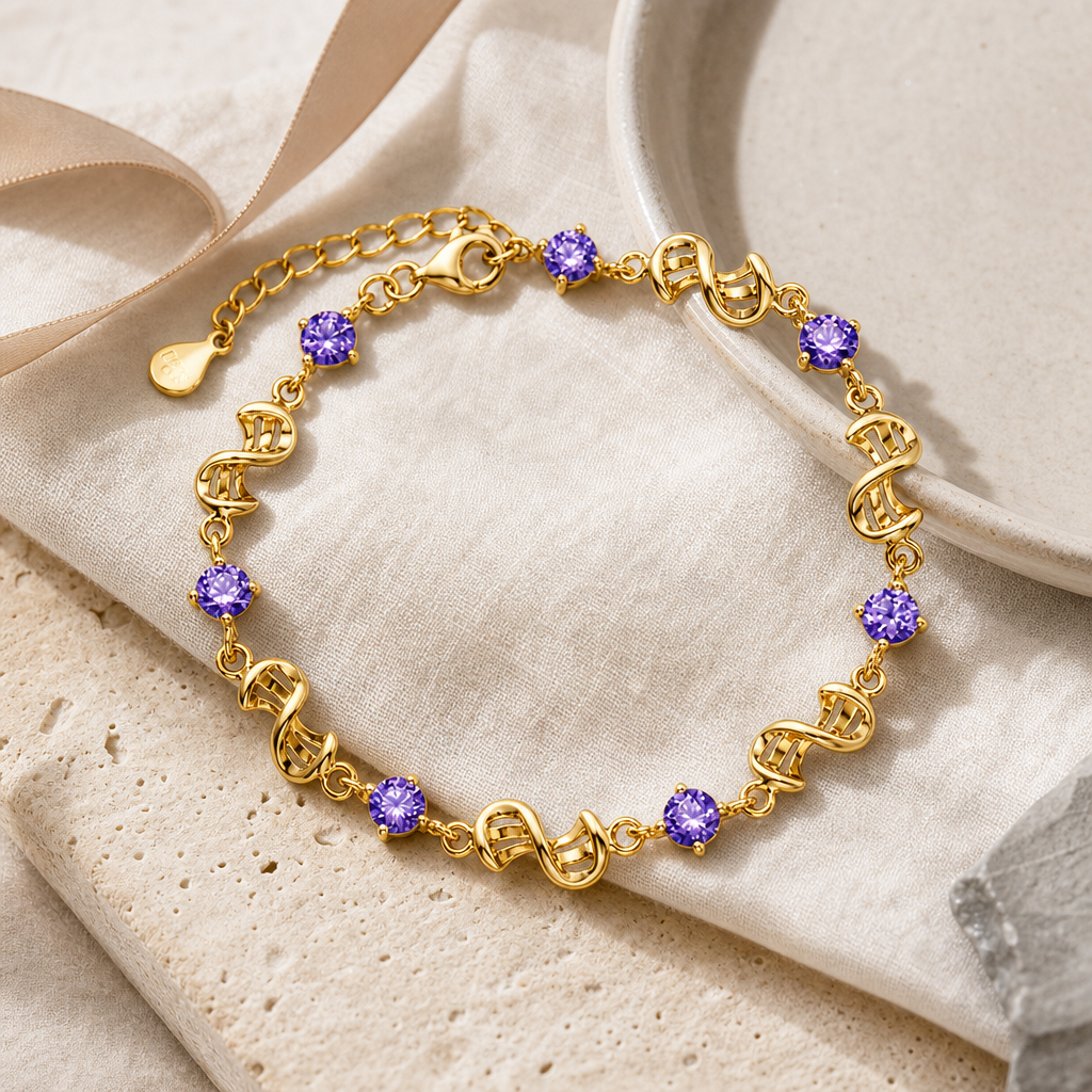 Amethyst White Gold Tone Link Bracelet Story Mood product image featuring Amethyst.
