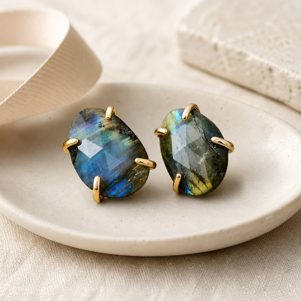 Labradorite Stud Earrings Story Mood product image featuring Labradorite.
