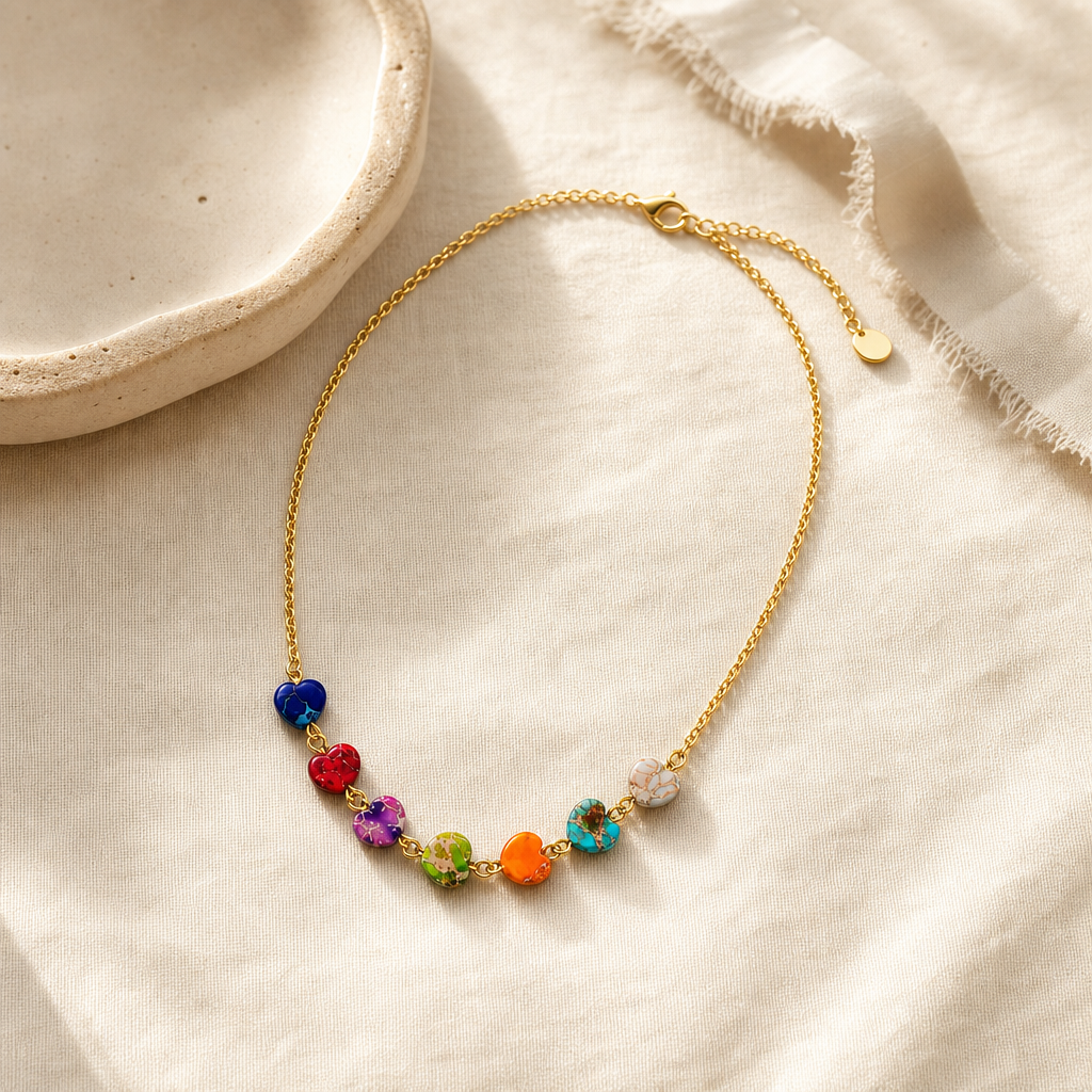 Multicolor Heart Natural Stone Necklace Story Mood product image featuring Natural Stone.