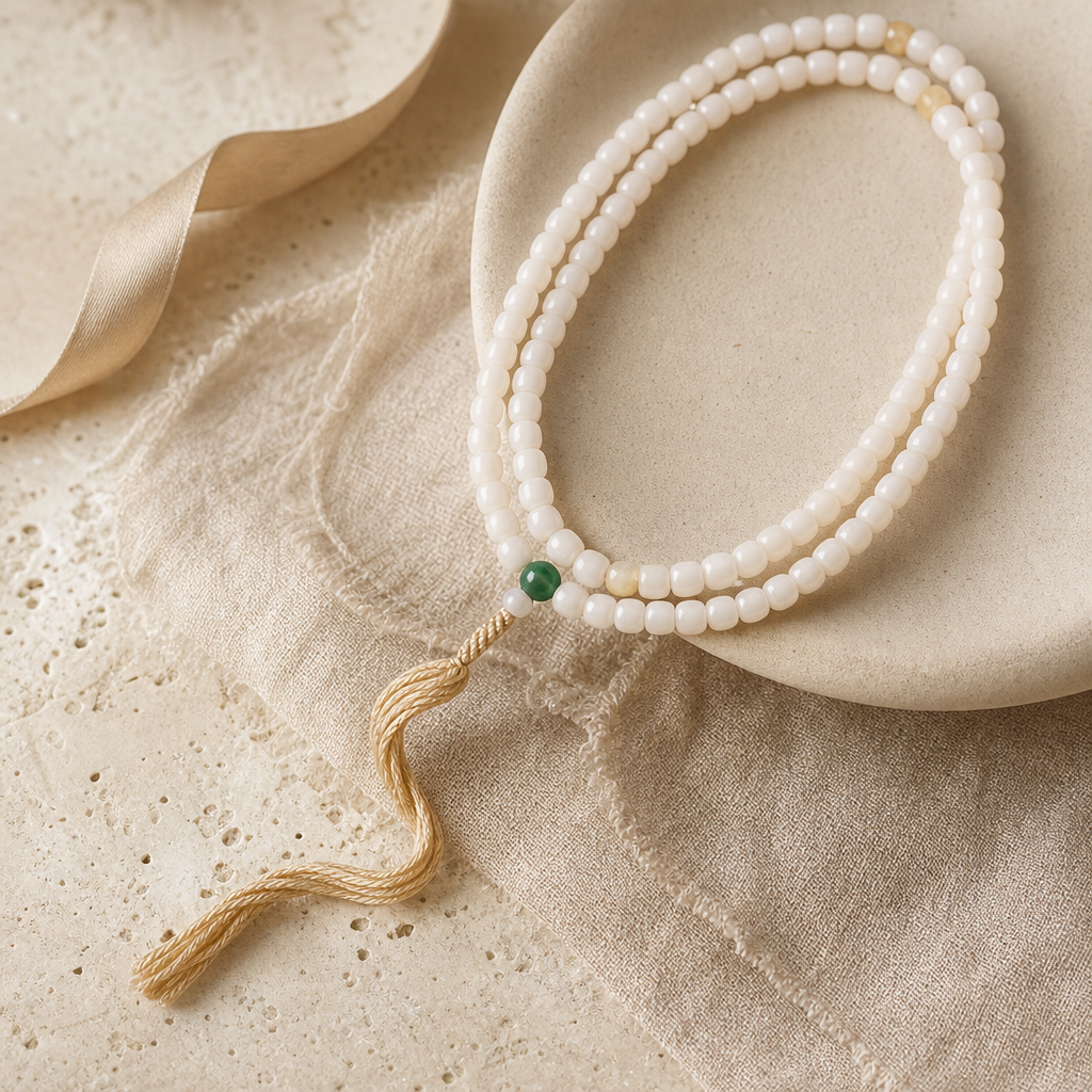 White Jade 108 Bead Wrap Bracelet Story Mood product image featuring Jade.